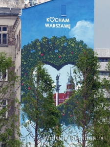 Mural Kocham Warszawę na oficynie kamienicy przy ul. Grzybowskiej 71