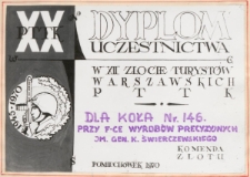 Dyplom uczestnictwa Koła nr 146 w XII Zlocie Turystów Warszawskich PTTK, Pomiechówek 1970