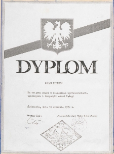 Dyplom Romana Filimona przyznany w czasie XIV Zlotu Turystów Warszawskich