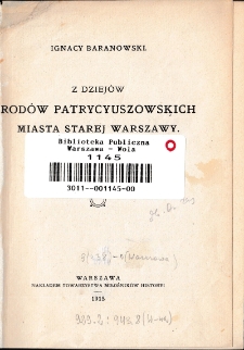 Z dziejów rodów patrycjuszowskich miasta starej Warszawy