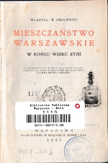 Mieszczaństwo warszawskie w końcu wieku XVIII