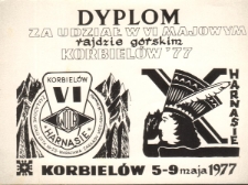 Dyplom dla Edwarda Kołodziejczyka za udział w VI majowym rajdzie górskim. Korbielów, 5-9.05.1977r.